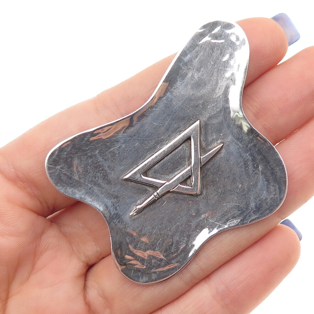 ARTE 925 Sterling Silver Vintage Modernist Abstract Hammered Pin Brooch
